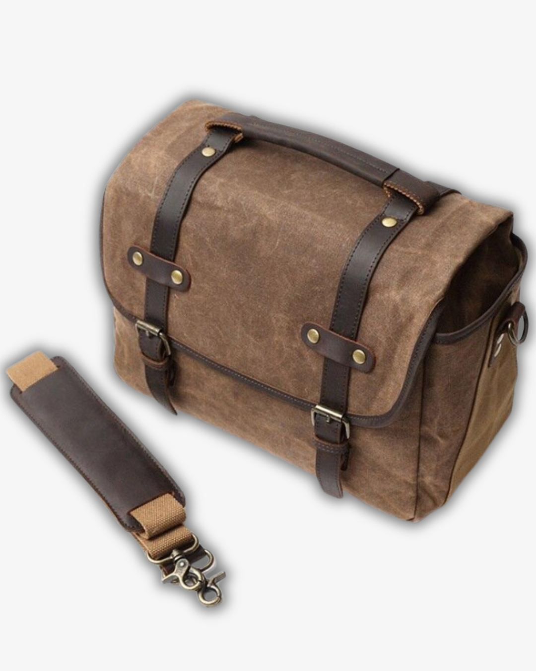 Vintage Laptop & Camera Messenger Bag – Waterproof Leather & Canvas, DSLR Ready