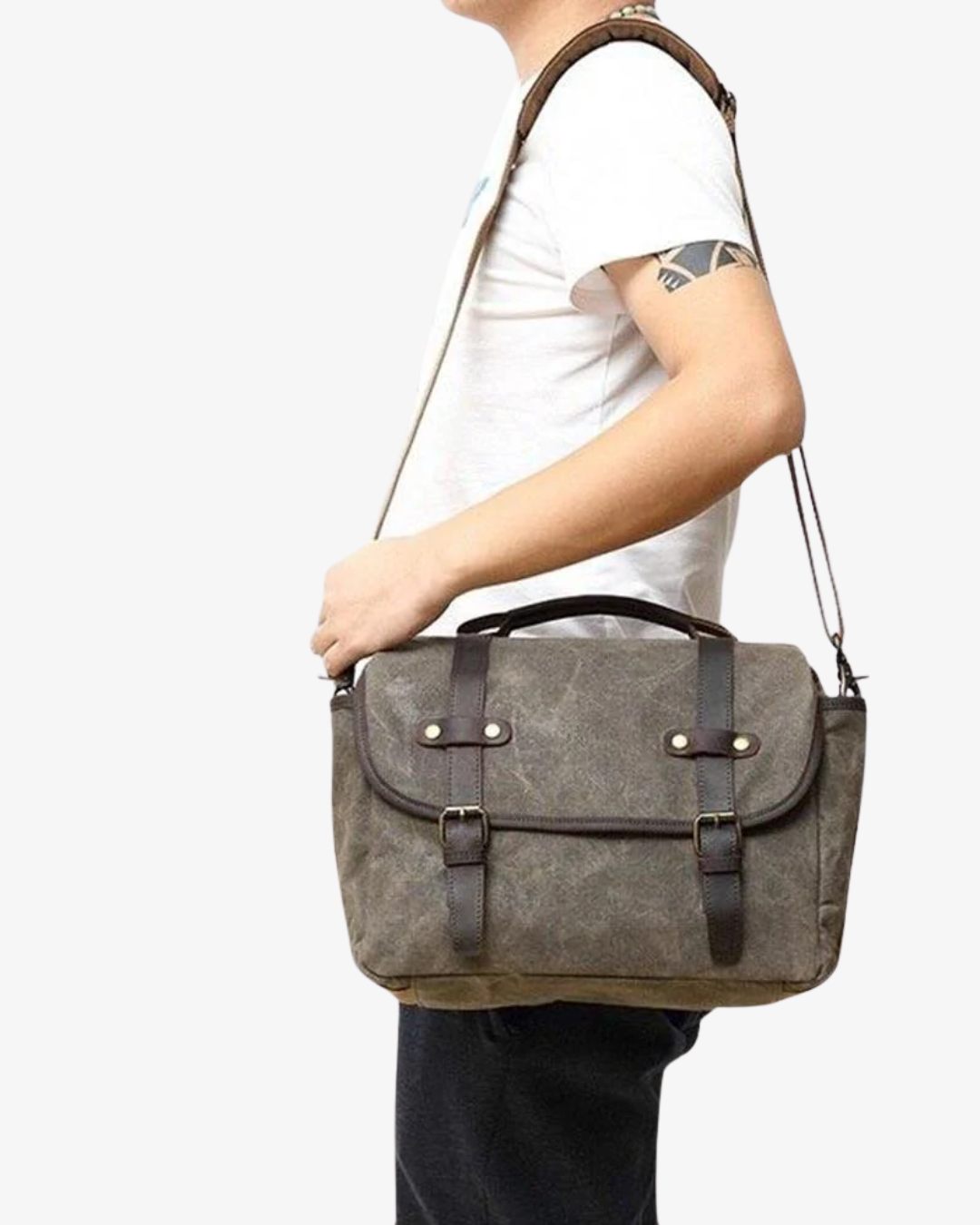Vintage Laptop & Camera Messenger Bag – Waterproof Leather & Canvas, DSLR Ready