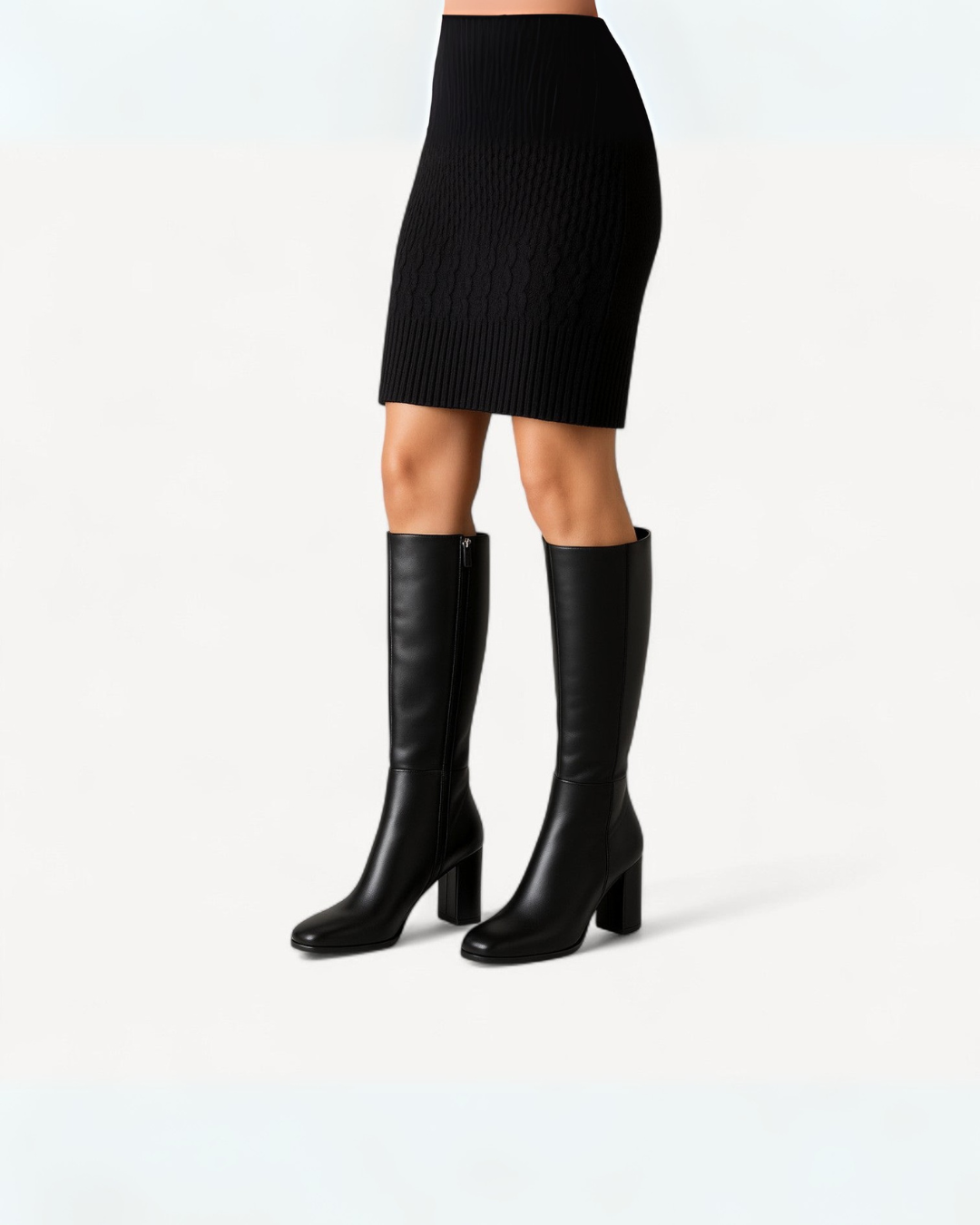 Monique | Women's Knee High Leather Winter Boots Side Zipper Block Heel