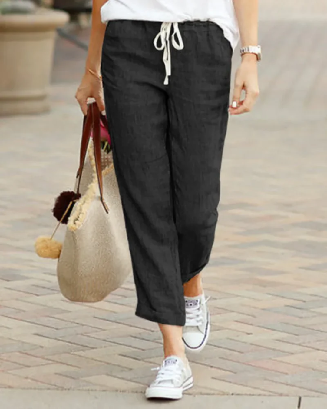 Fatima | Women's Linen Trousers Relaxed Fit with Drawstring Waist
