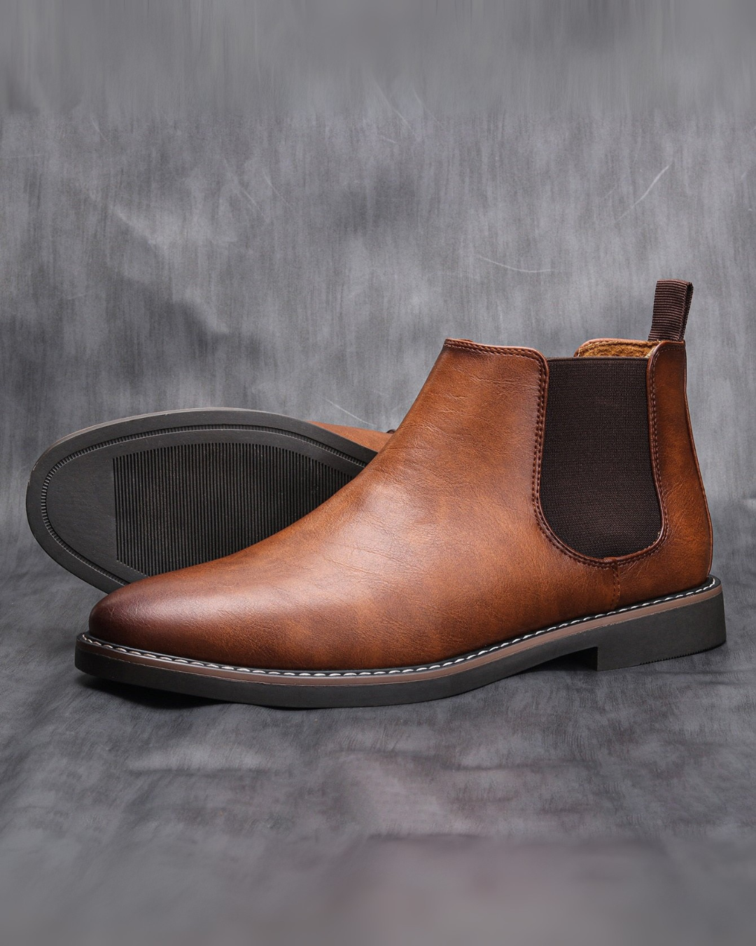 Louie | Men's Leather Chelsea Winter Boots Slip-On Elastic Panels
