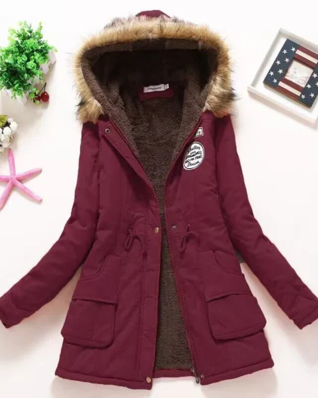 Elizabeth | Women's Parka Jacket Fleece Lined with Faux Fur Hood