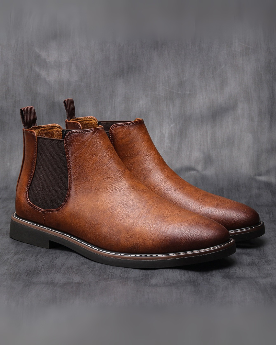 Louie | Men's Leather Chelsea Winter Boots Slip-On Elastic Panels