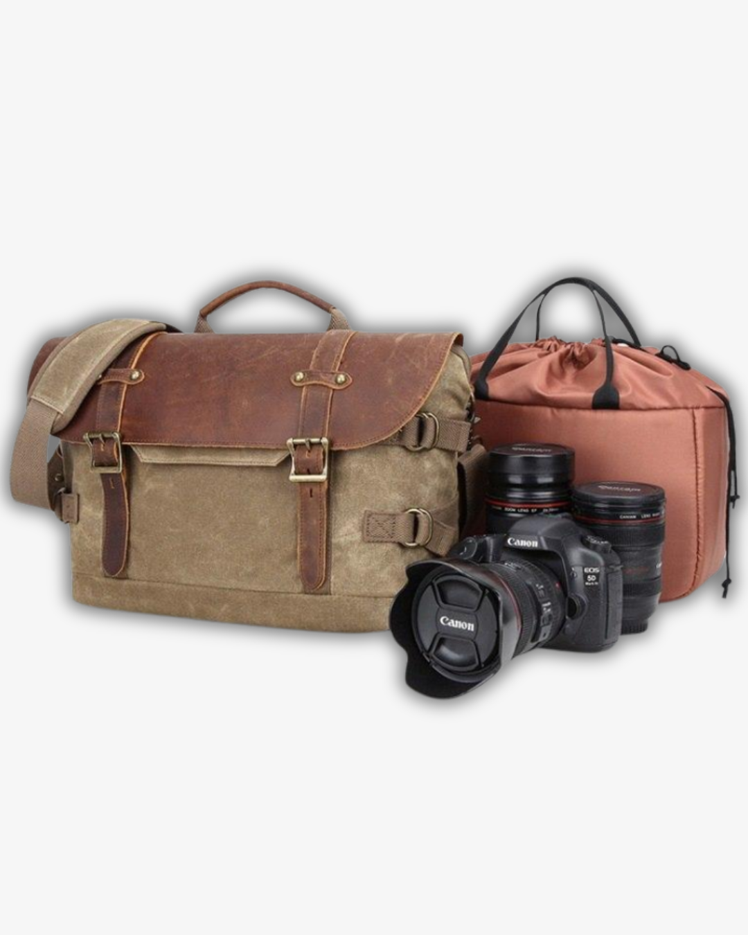 Men’s Vintage Camera Messenger Bag – Waxed Canvas Laptop Satchel 14'1"