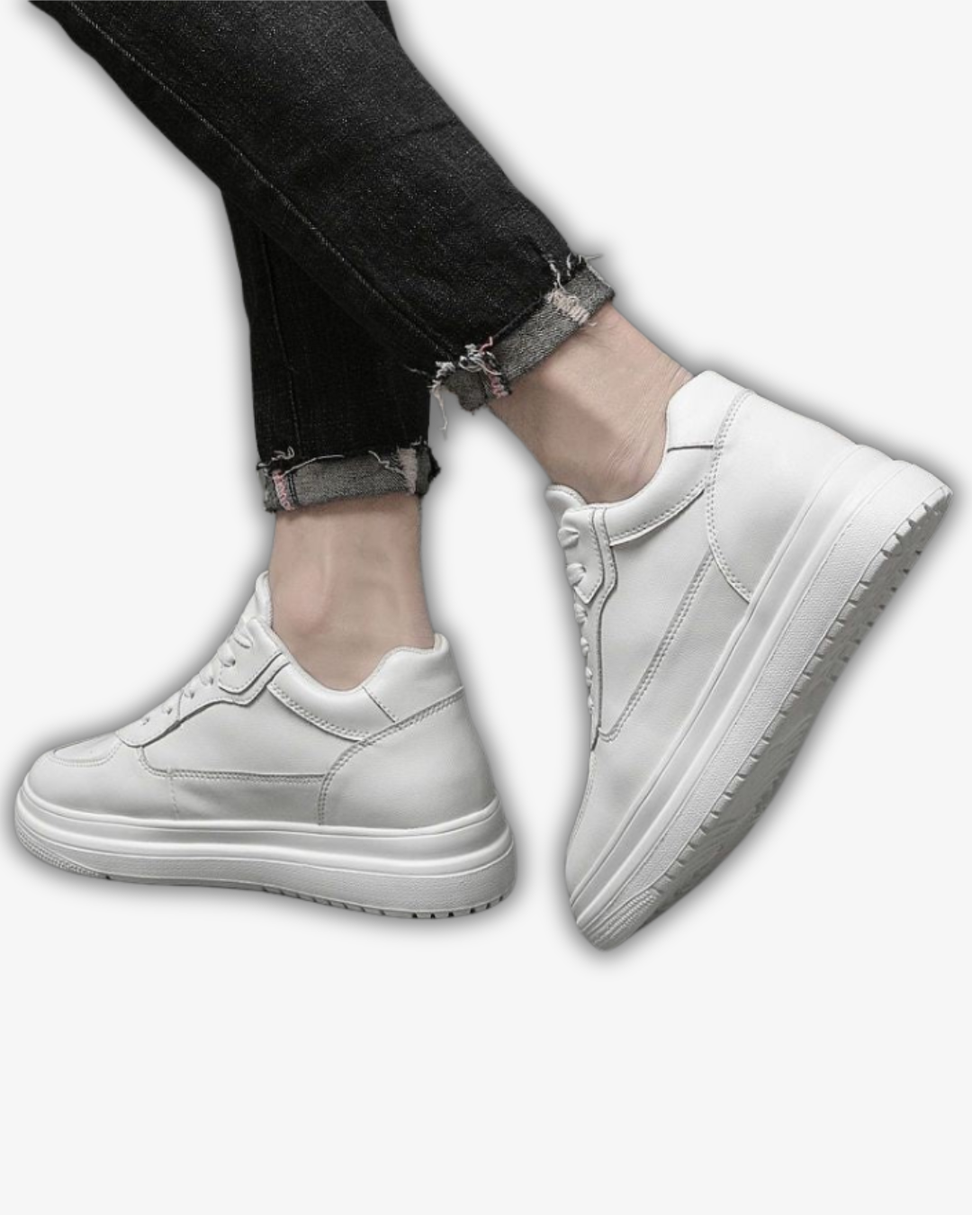 Prince Charming White Casual Sneakers | +6-10cm Height Boost & Effortless Elegance