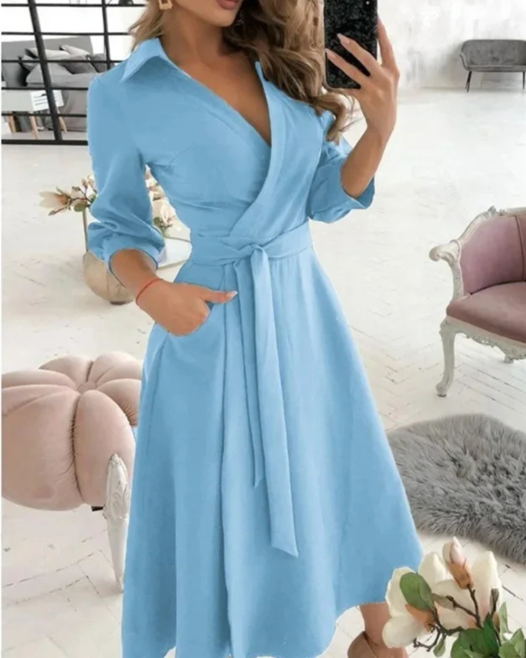 Elegant Women's Wrap Dress – V-Neck, Flattering Fit & Lightweight