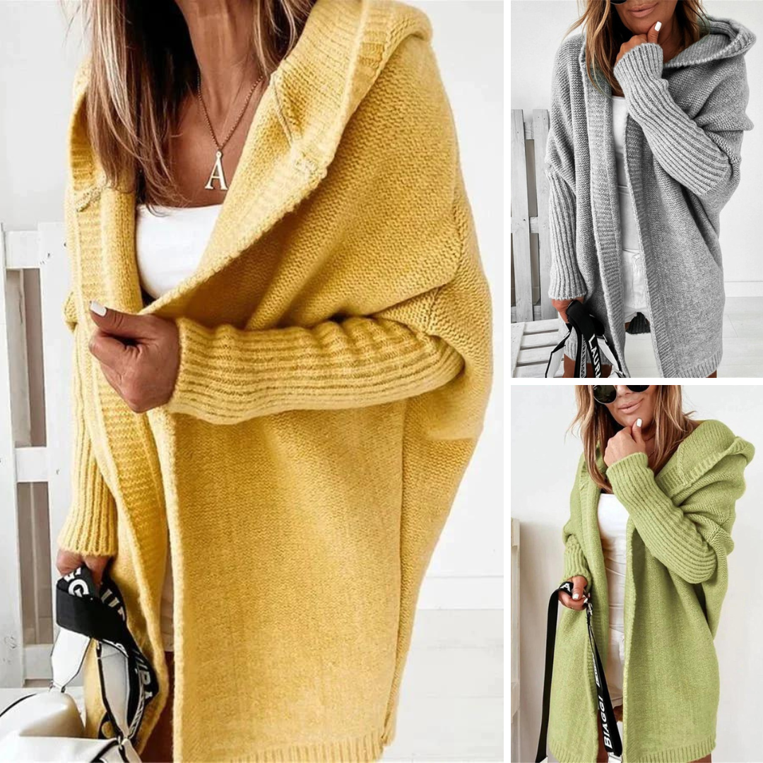 Women's Knit Cardigan - Open Front - Relaxed Fit - Soft & Warm Draped Design