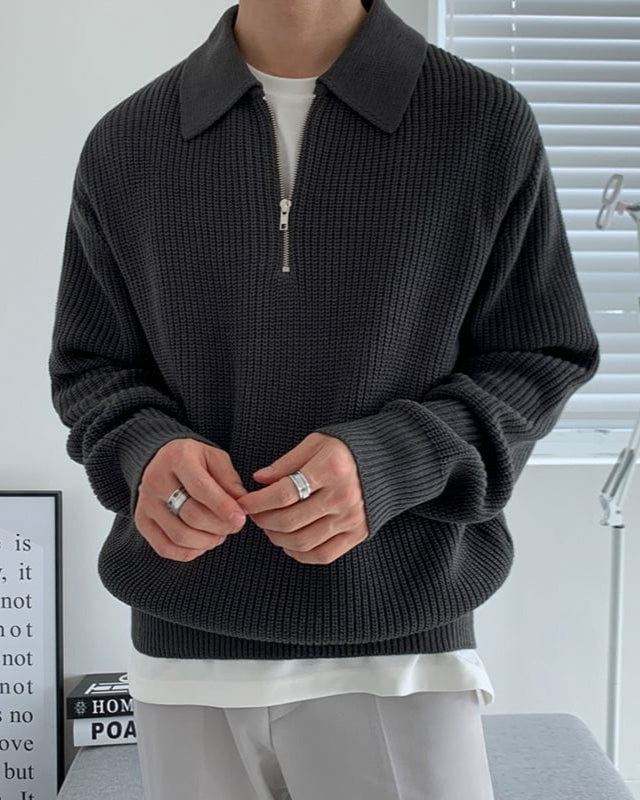 Men’s Zip Neck Knit Jumper – Warm Casual Pullover for Autumn