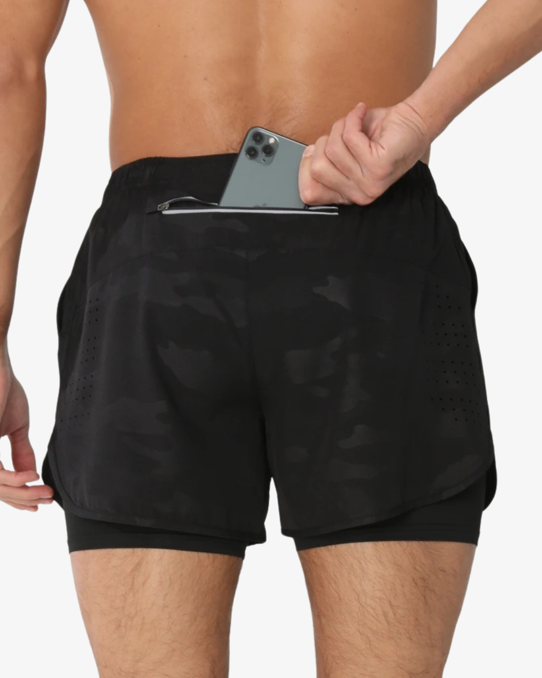 Men’s 2-in-1 Gym Shorts with Compression Liner & Zipped Pockets