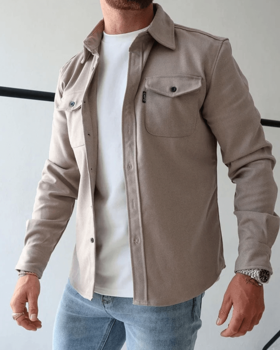 Men’s Cotton Blend Overshirt – Button-Up Smart Casual Jacket
