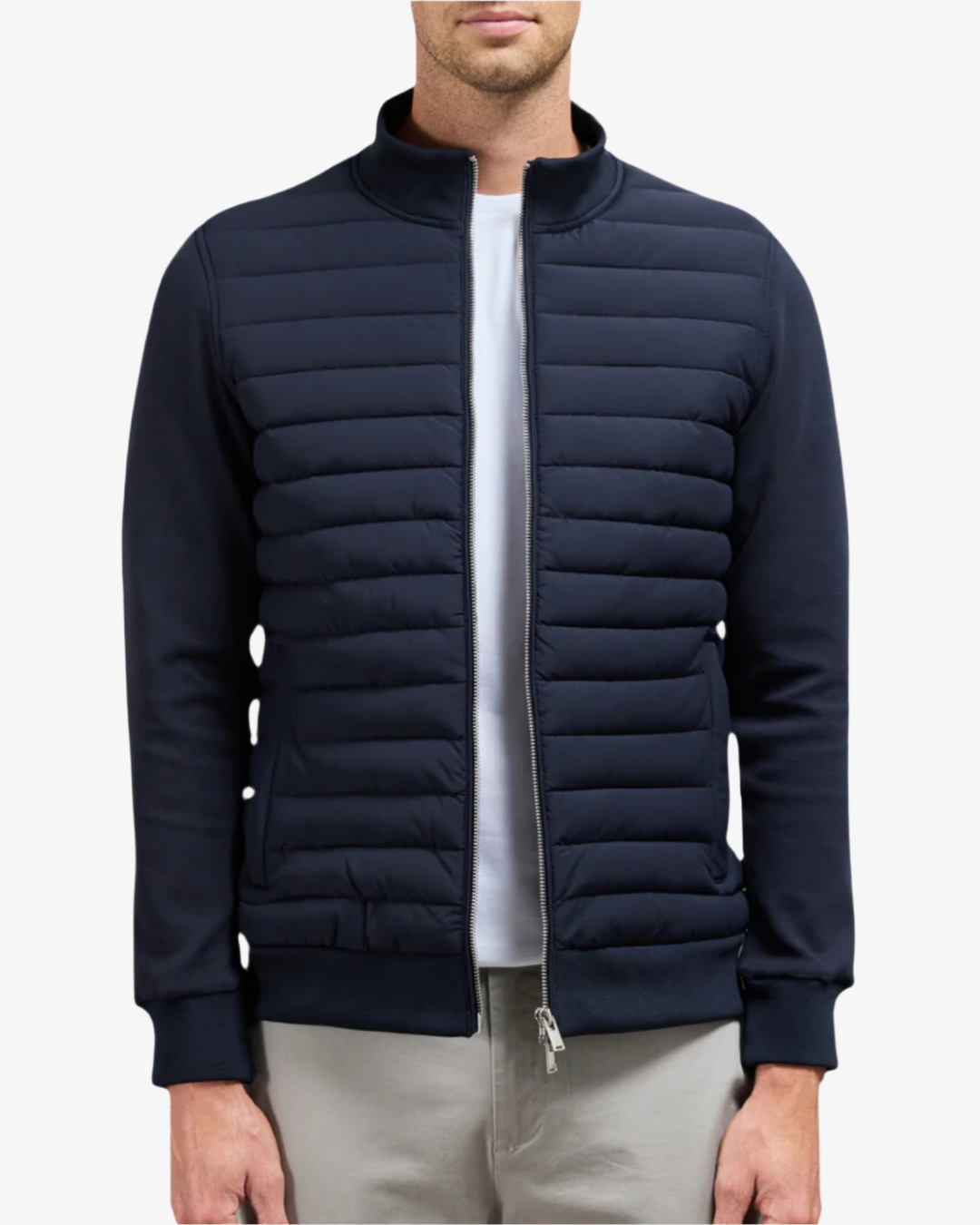 Men’s Hybrid Sweat Jacket – Quilted Front & Jersey Sleeves