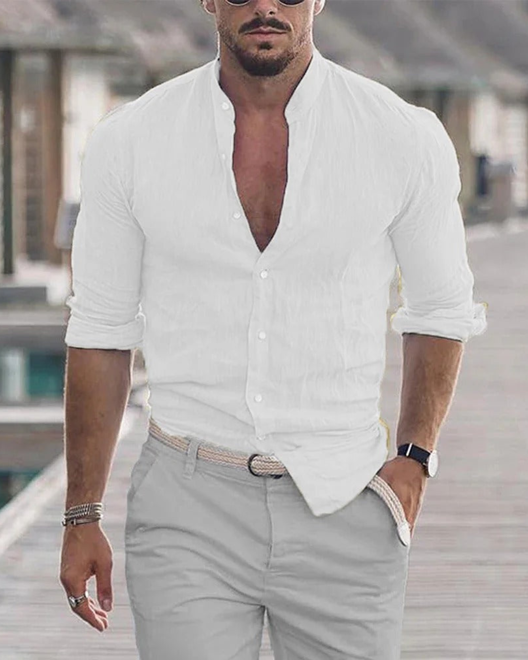 Alex | Men's Linen Mandarin Collar Shirt