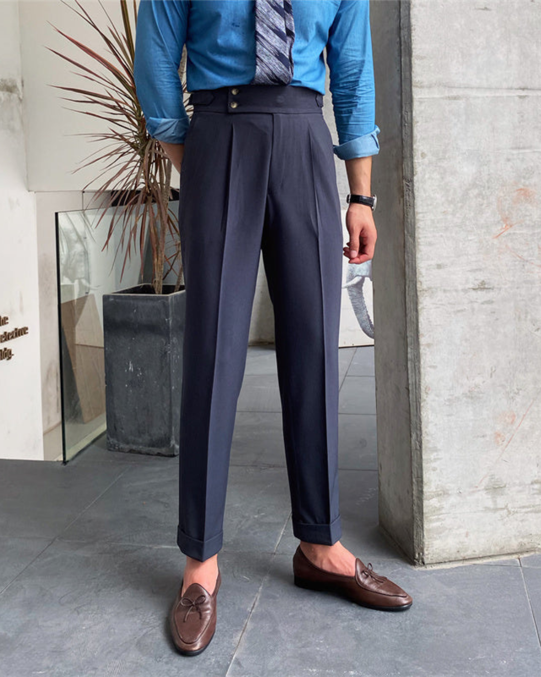 Men’s Slim Fit Suit Wrinkle-Resistant Trousers – High Waist, Formal Smart Style
