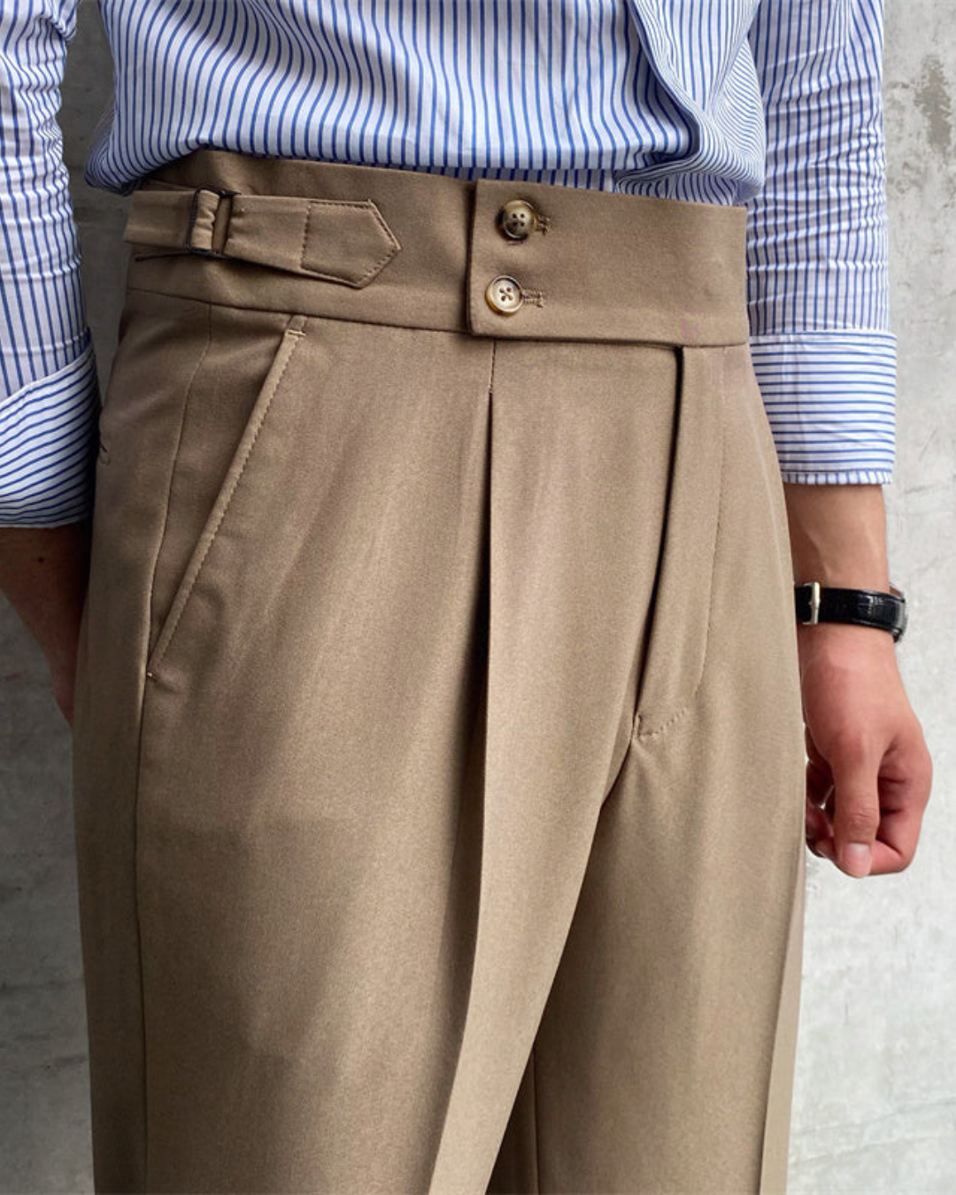 Men’s Slim Fit Suit Wrinkle-Resistant Trousers – High Waist, Formal Smart Style