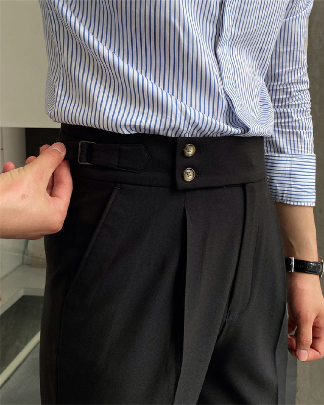 Men’s Slim Fit Suit Wrinkle-Resistant Trousers – High Waist, Formal Smart Style