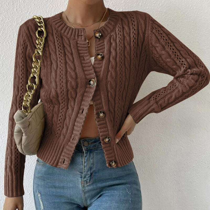 Women’s Knit Cardigan – Cable Knit – Button Front – Relaxed Fit – Ribbed Hem