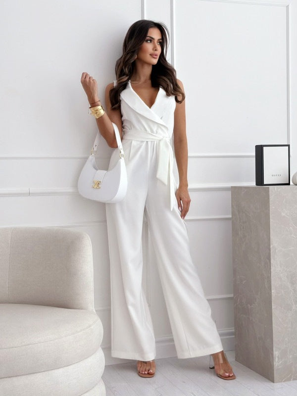 Women's Sleeveless V-Neck Jumpsuit – Elegant Tailored Fit