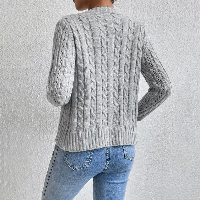 Women’s Knit Cardigan – Cable Knit – Button Front – Relaxed Fit – Ribbed Hem