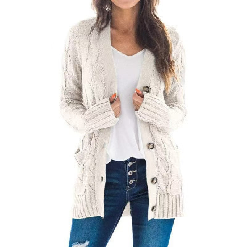 Women’s Knitted Cardigan – Cable Knit – Relaxed Fit – Long Sleeve – Button Front