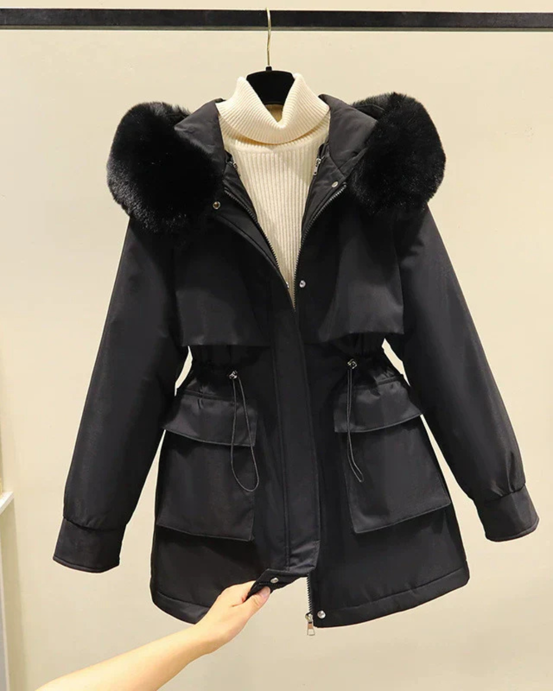 Cristine | Women's Parka Jacket Mid-Length with Faux Fur Hood
