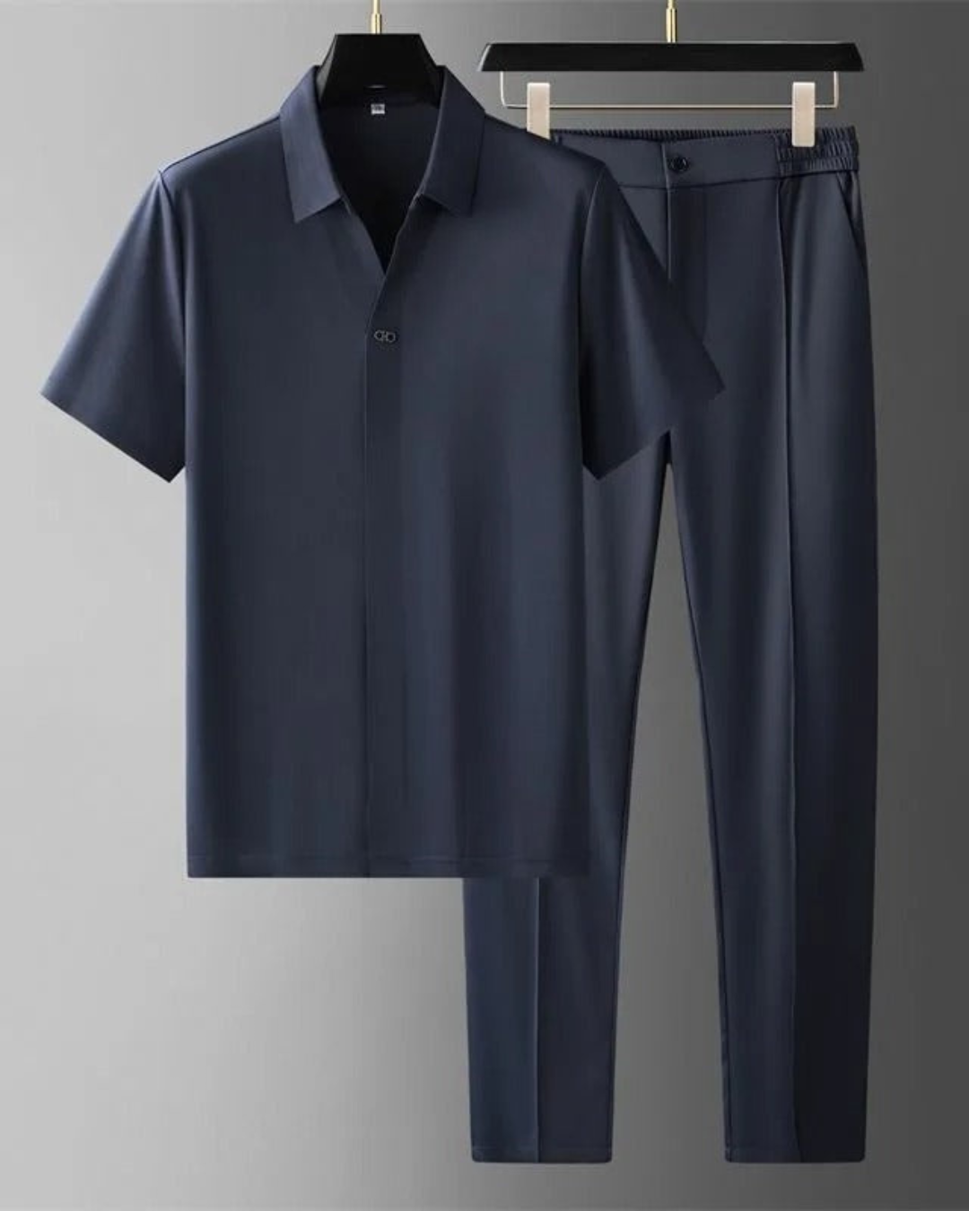 Men's Ice Silk Summer Set – Breathable T-Shirt & Elastic Waist Trousers