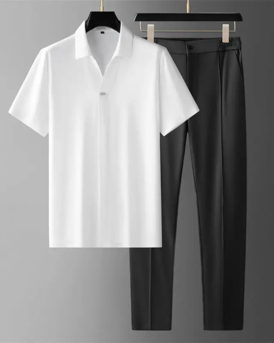 Men's Ice Silk Summer Set – Breathable T-Shirt & Elastic Waist Trousers