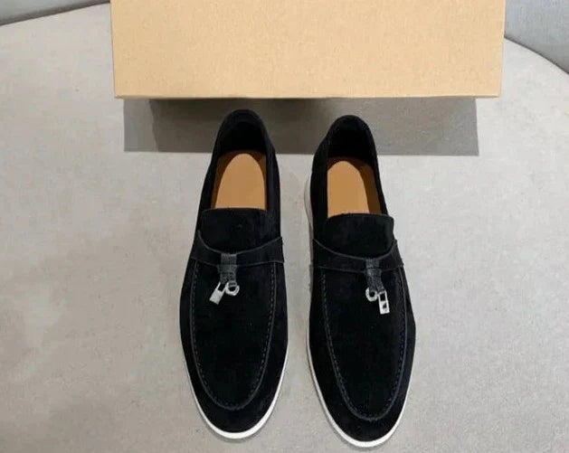 Men’s Loafers – Leather Slip-On Shoes – Classic Fit – Metal Accent Vamp Strap