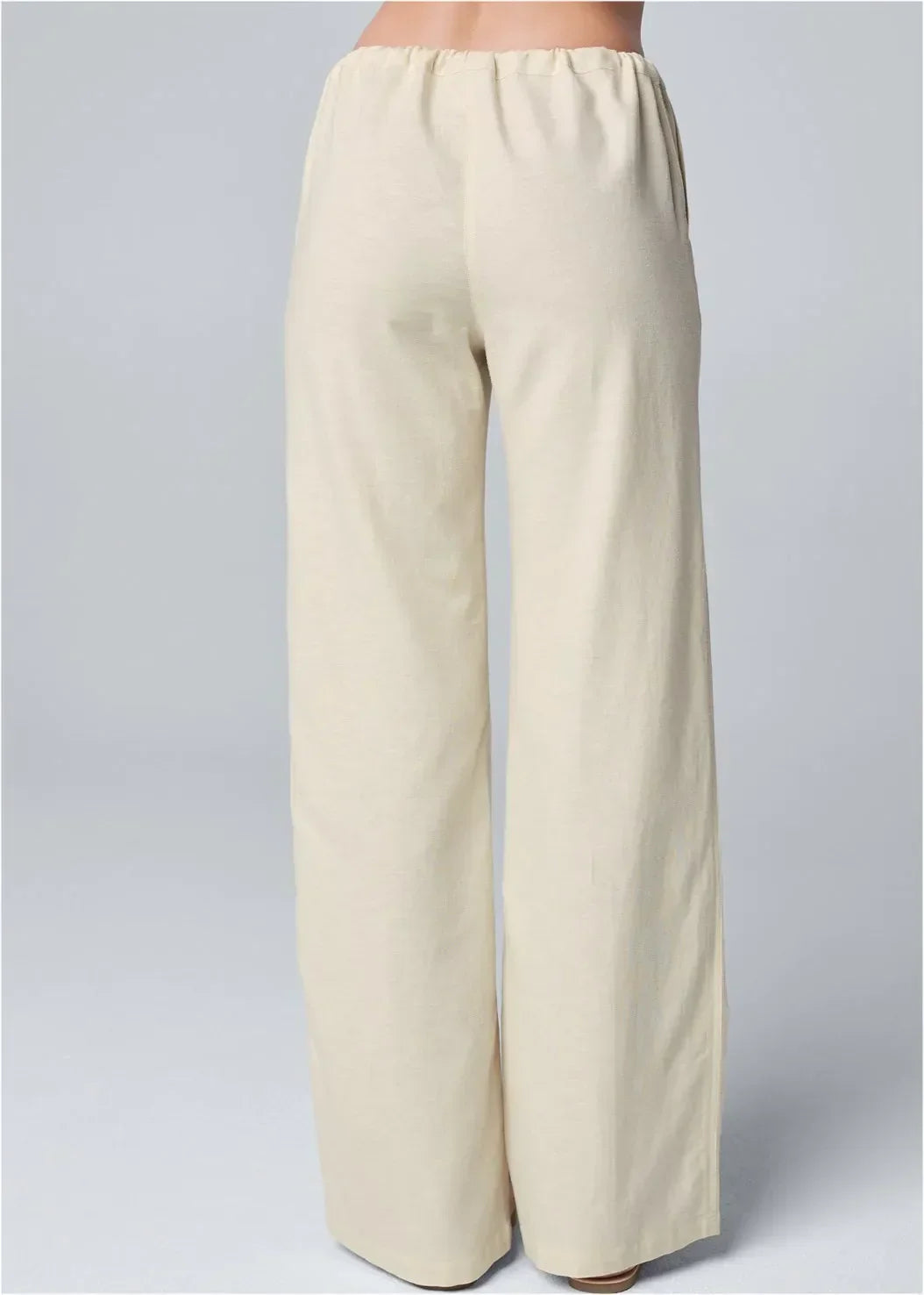 Women's Wide-Leg Linen Trousers – High Waist & Drawstring Fit