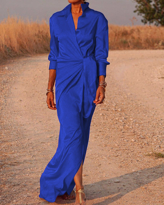 Silk Satin Wrap Dress – V-Neck, Long Sleeves & Event-Ready11