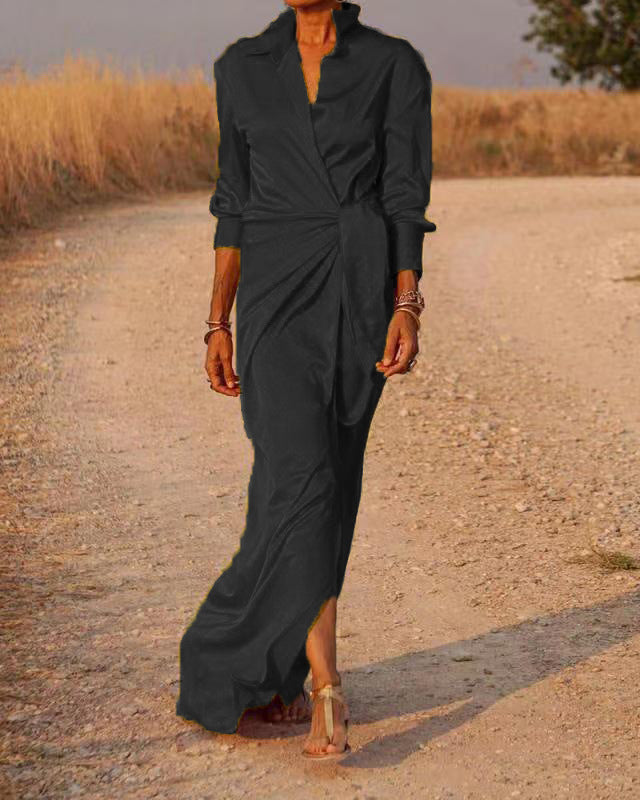 Silk Satin Wrap Dress – V-Neck, Long Sleeves & Event-Ready12