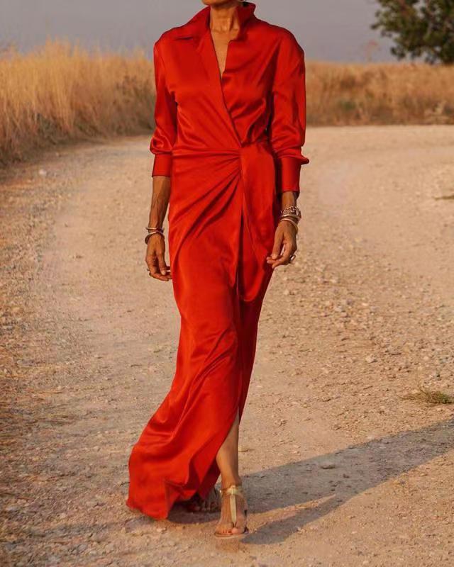 Silk Satin Wrap Dress – V-Neck, Long Sleeves & Event-Ready5