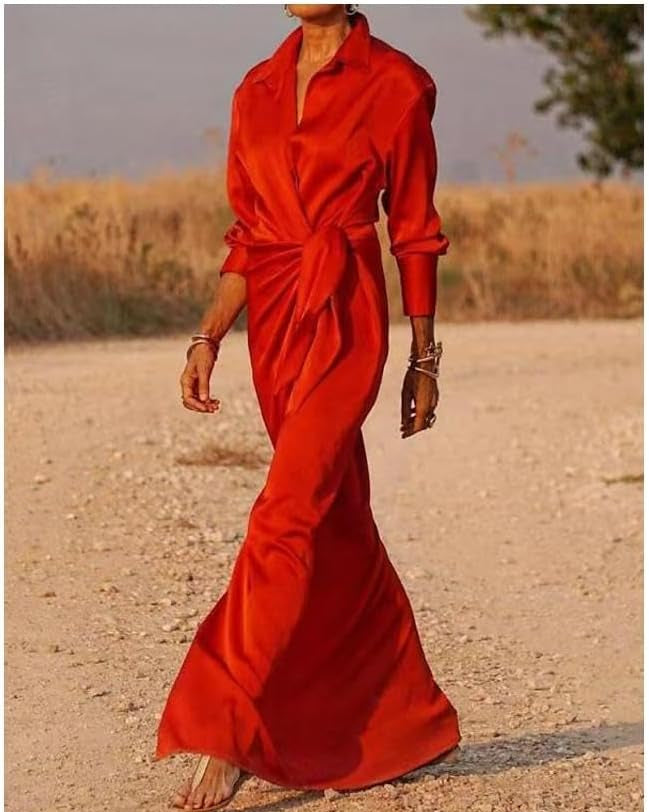 Silk Satin Wrap Dress – V-Neck, Long Sleeves & Event-Ready56