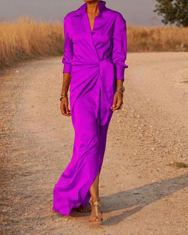 Silk Satin Wrap Dress – V-Neck, Long Sleeves & Event-Ready58