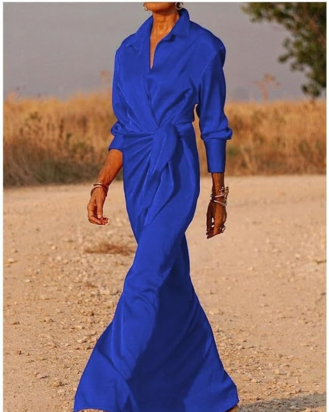 Silk Satin Wrap Dress – V-Neck, Long Sleeves & Event-Ready59