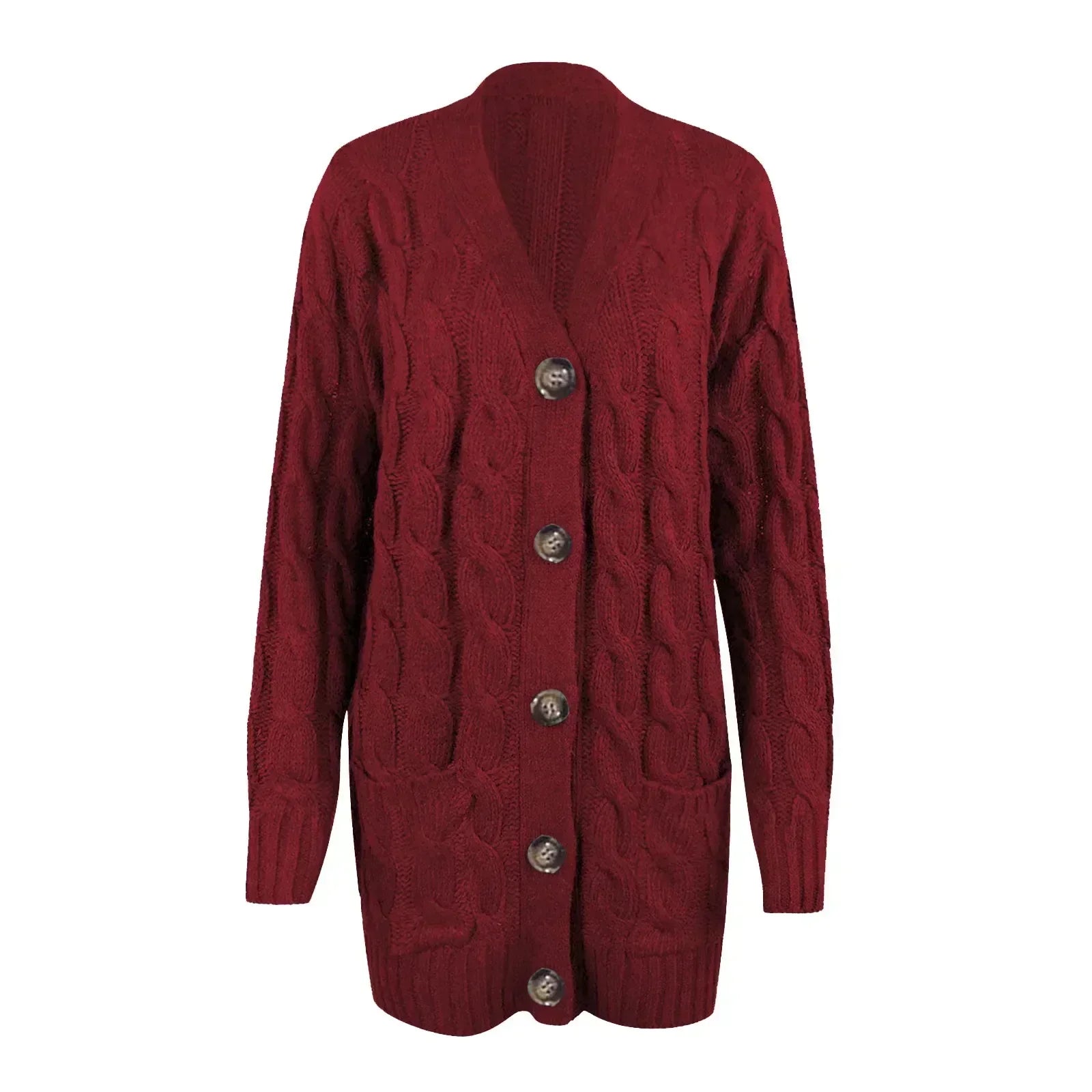 Women’s Knitted Cardigan – Cable Knit – Relaxed Fit – Long Sleeve – Button Front