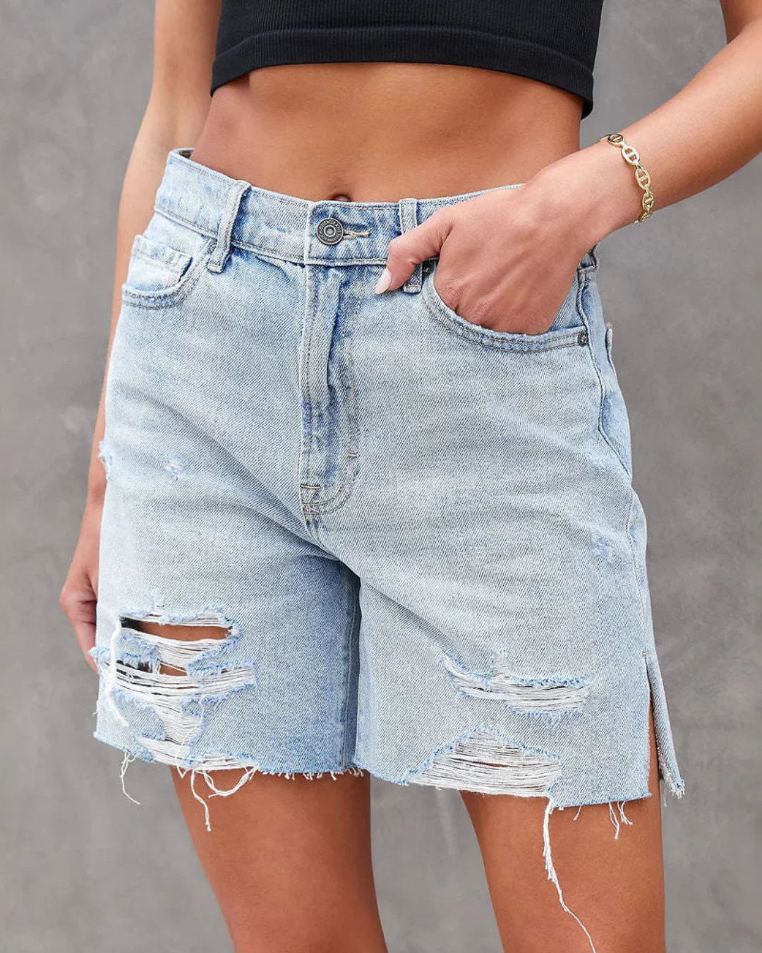 Women’s Denim Shorts – Distressed Style & All-Day Comfort