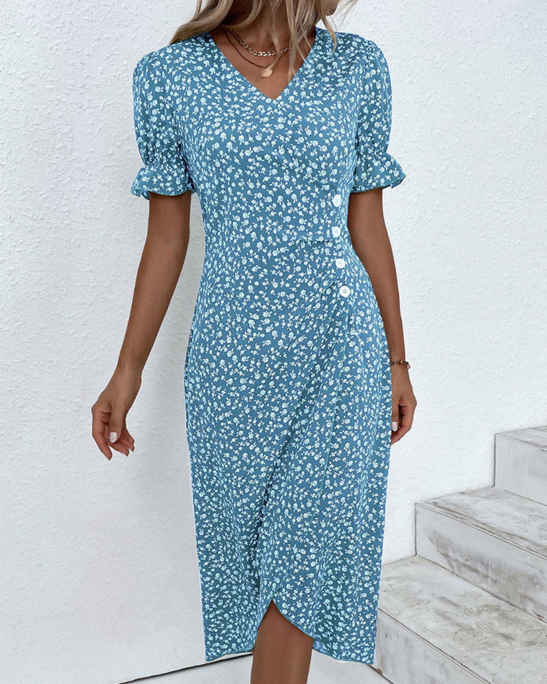 Women's Floral Wrap Dress – Elegant V-Neck Summer Style