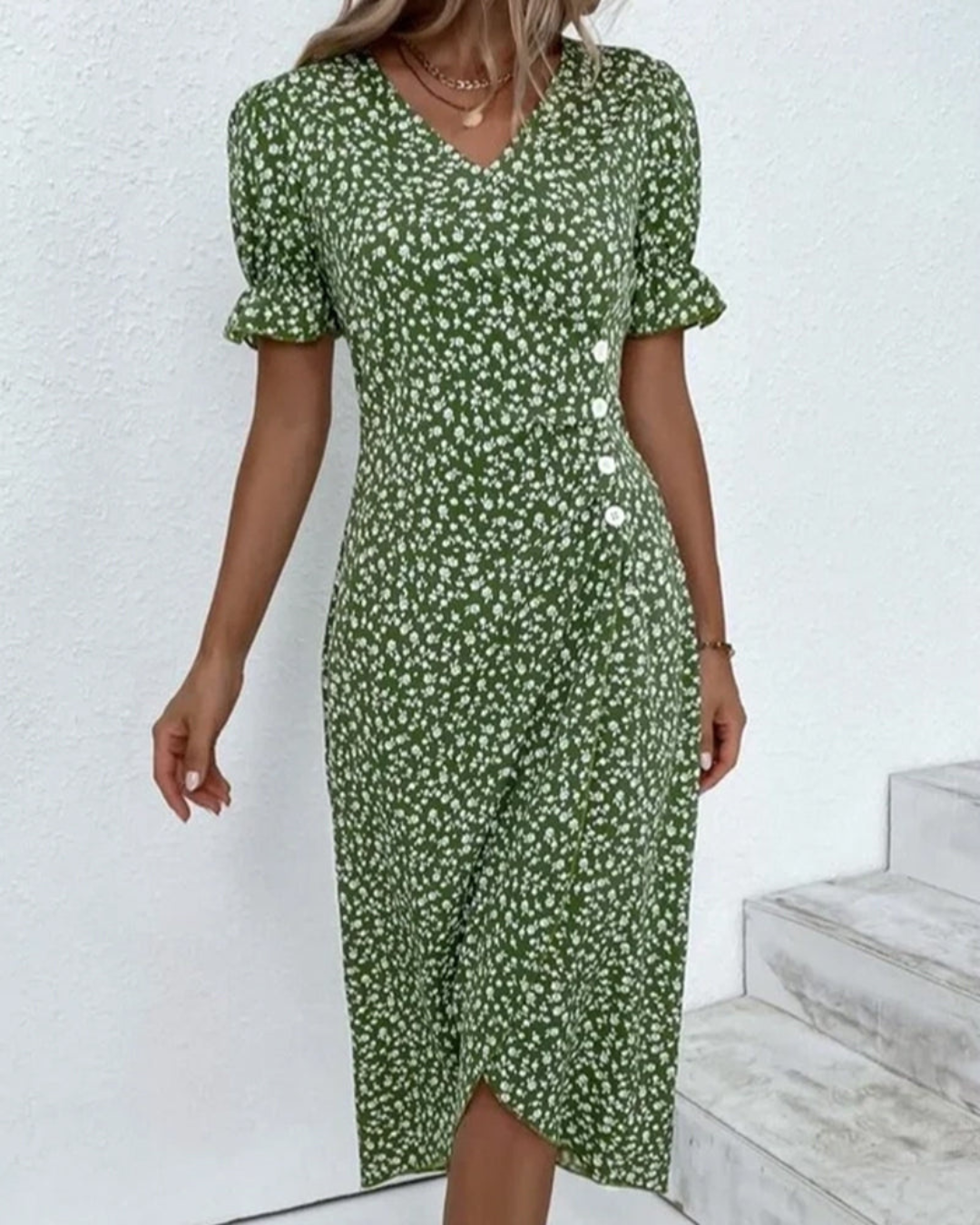 Women's Floral Wrap Dress – Elegant V-Neck Summer Style