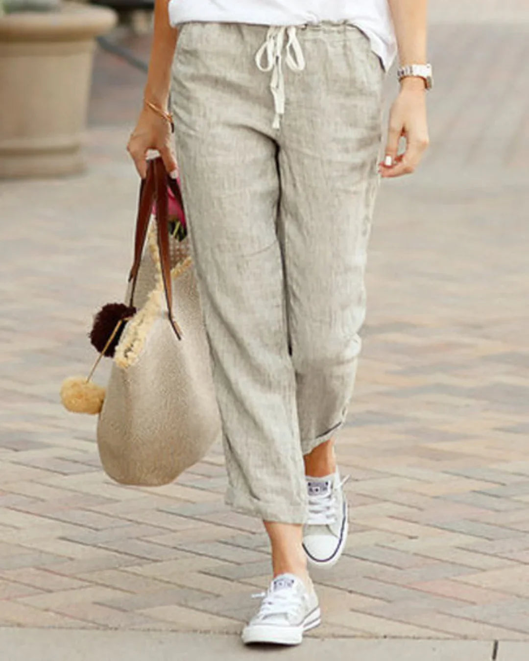 Women’s Linen Trousers – Relaxed Fit with Drawstring Waist