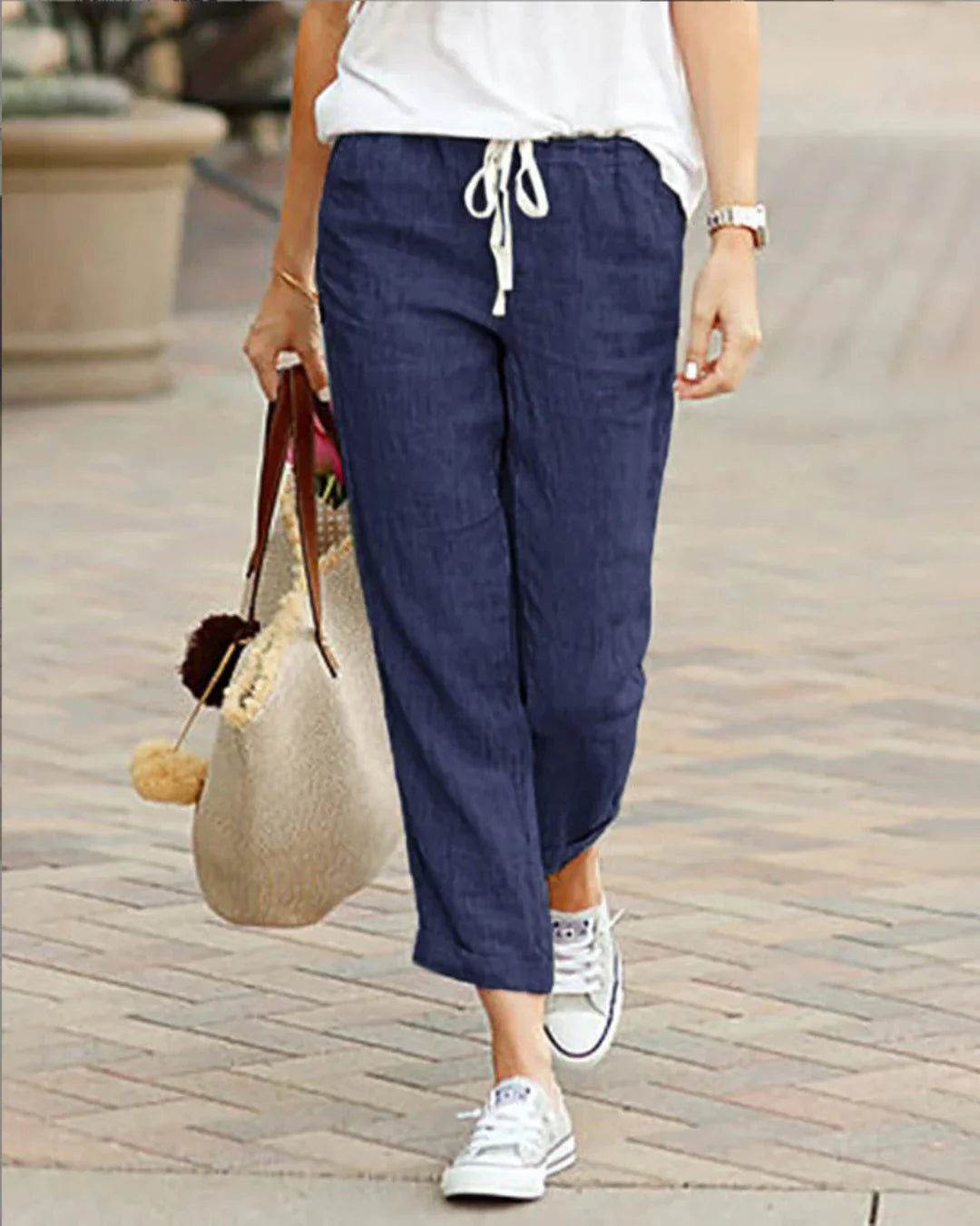 Women’s Linen Trousers – Relaxed Fit with Drawstring Waist