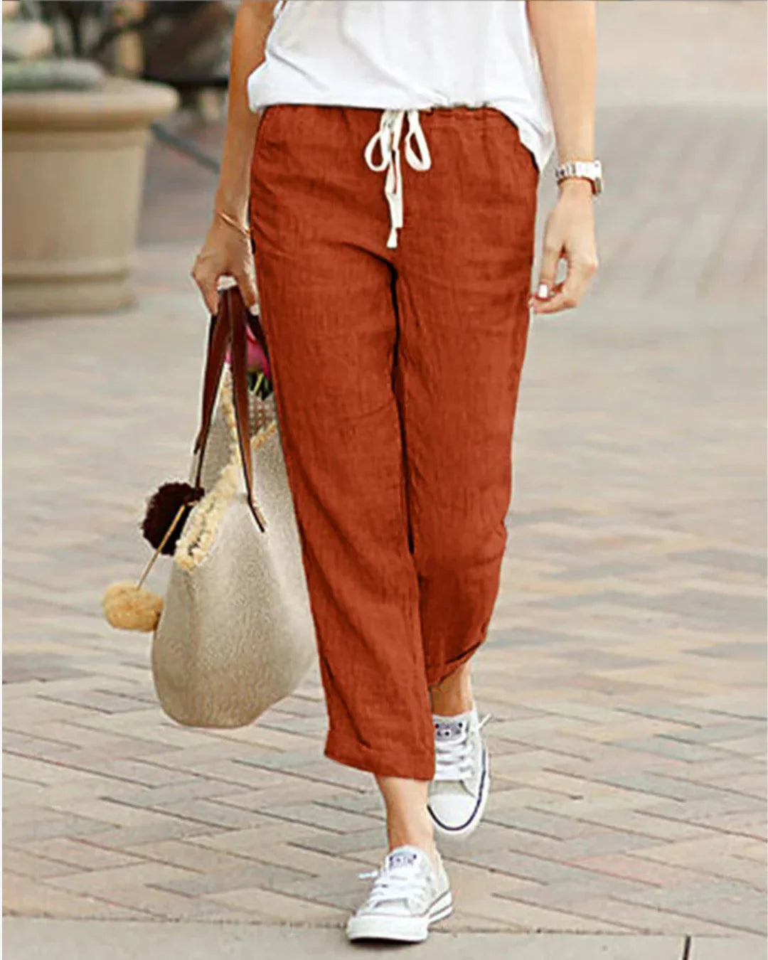 Women’s Linen Trousers – Relaxed Fit with Drawstring Waist