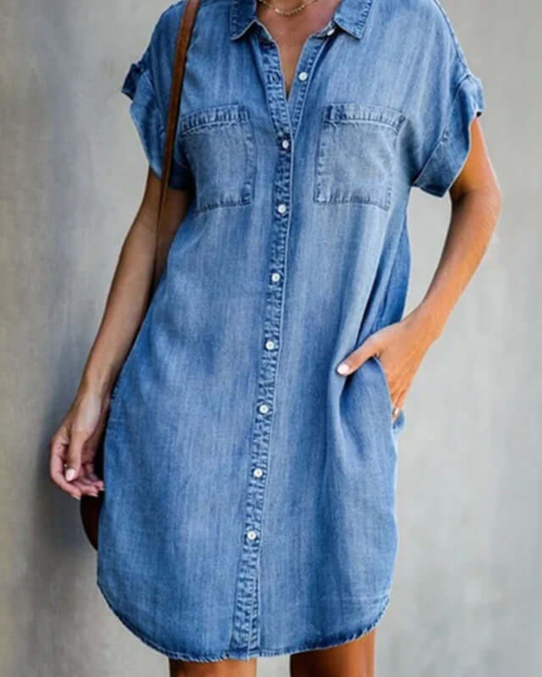 Women's Midi Denim Dress – Tummy-Flattering Fit & Minimalist Style