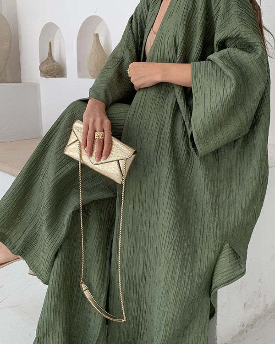 Women's Pleated Kimono Set – Elegant & Lightweight