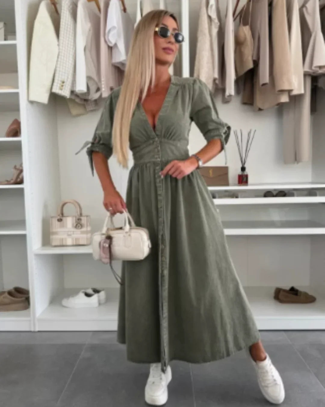 Women's V-Neck Denim Dress – Flattering Fit, Lightweight Comfort & Versatile Style