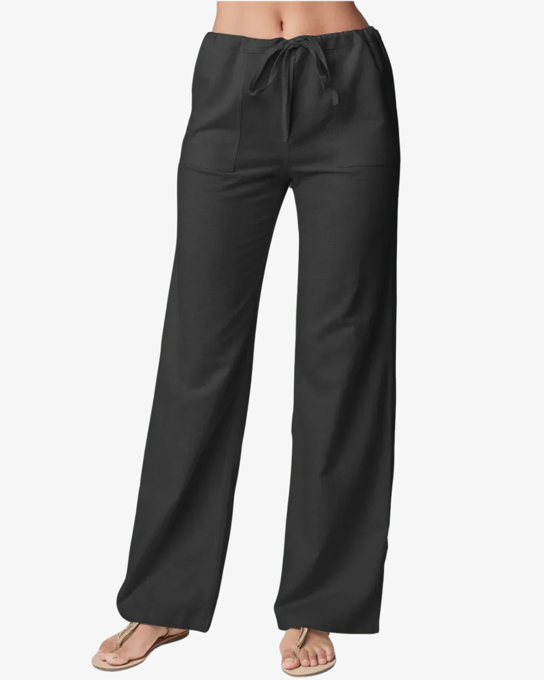 Women's Wide-Leg Linen Trousers – High Waist & Drawstring Fit