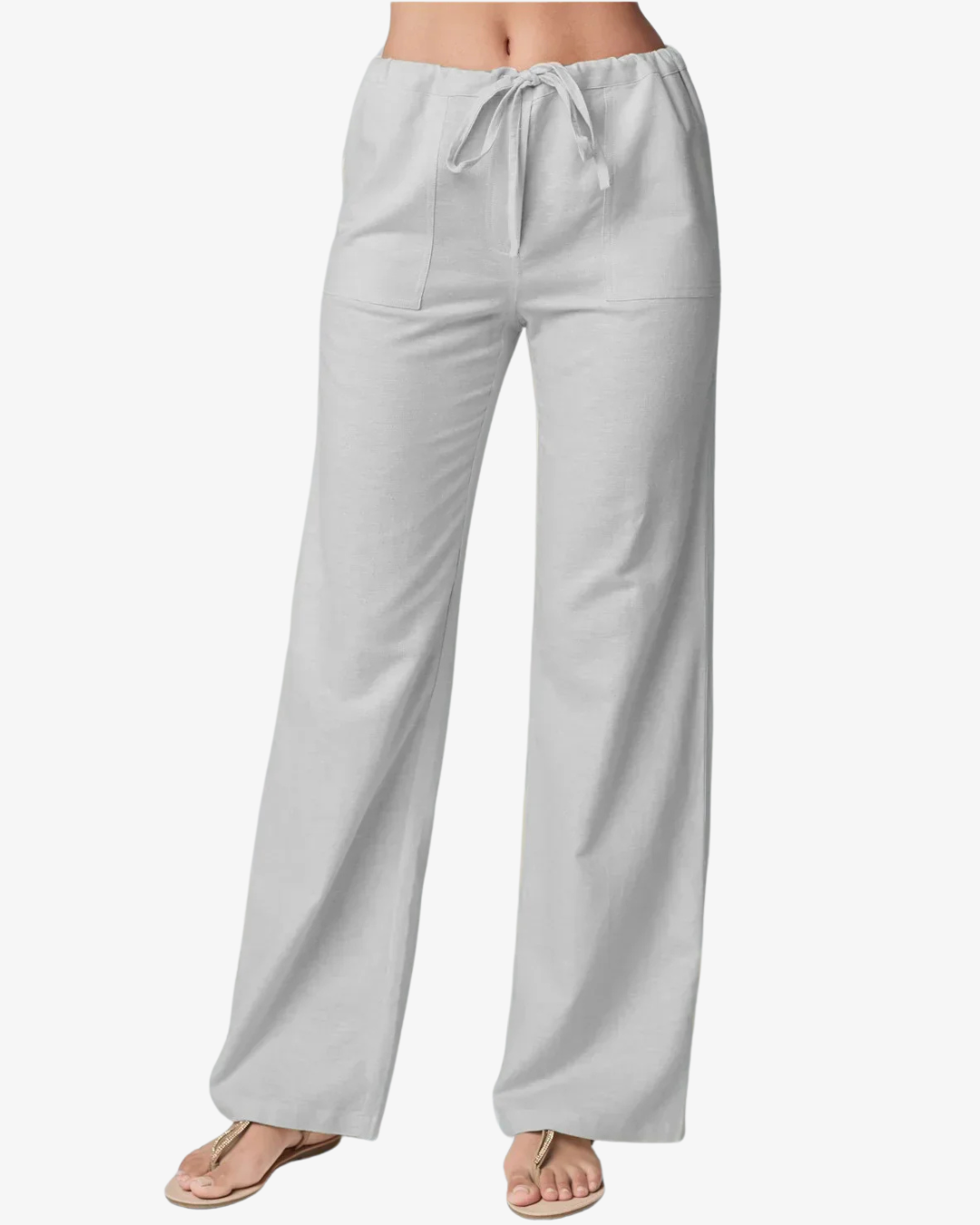 Women's Wide-Leg Linen Trousers – High Waist & Drawstring Fit