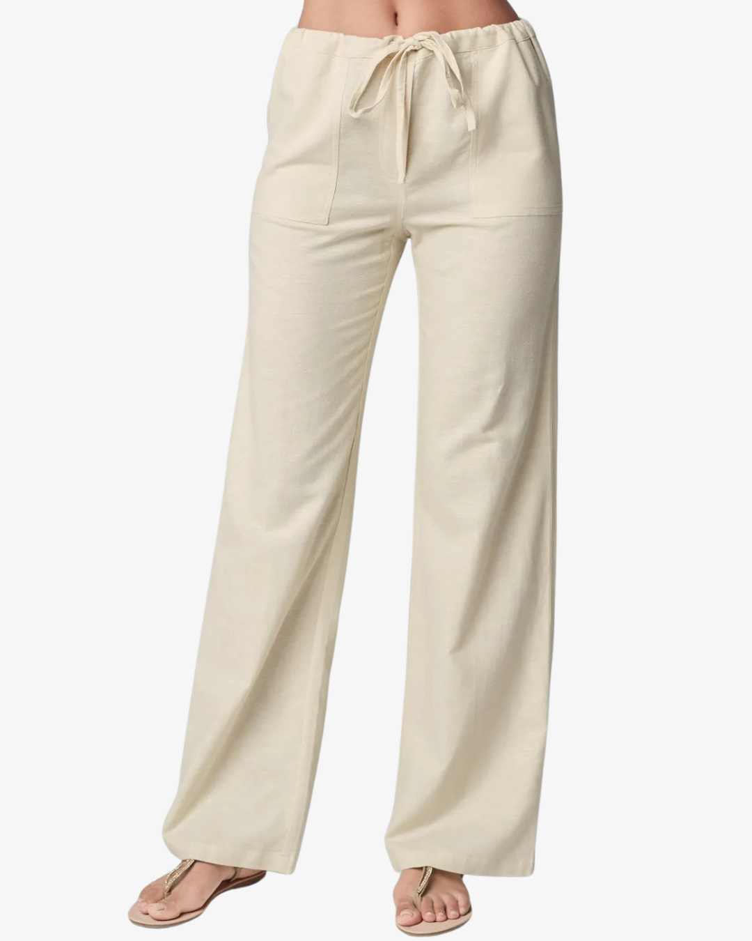 Women's Wide-Leg Linen Trousers – High Waist & Drawstring Fit