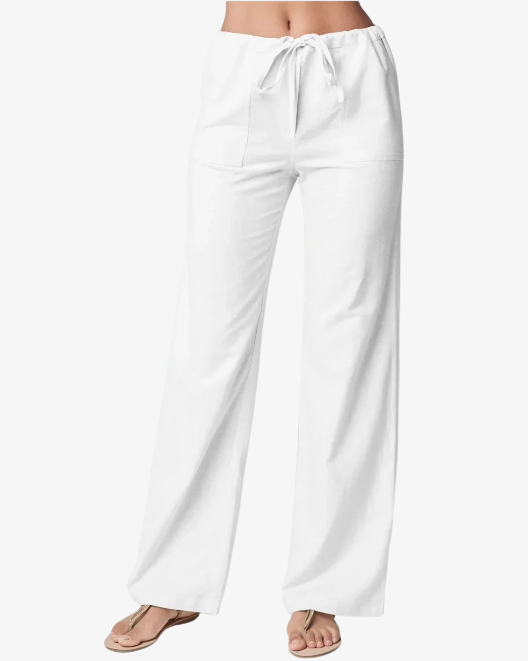 Women's Wide-Leg Linen Trousers – High Waist & Drawstring Fit