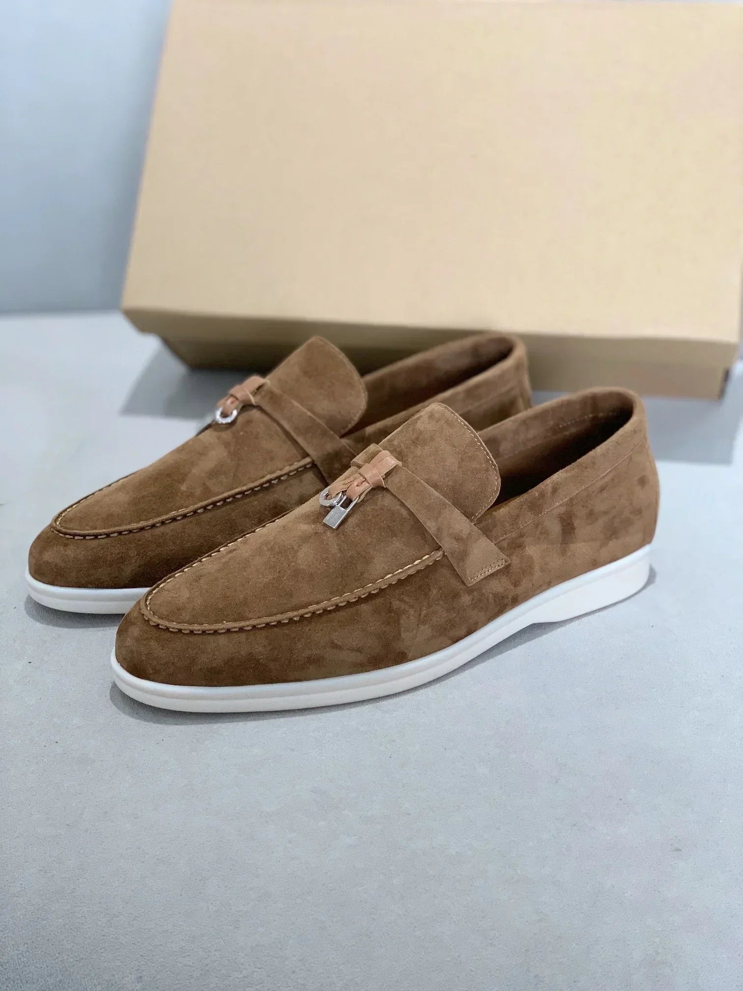 Men’s Loafers – Leather Slip-On Shoes – Classic Fit – Metal Accent Vamp Strap