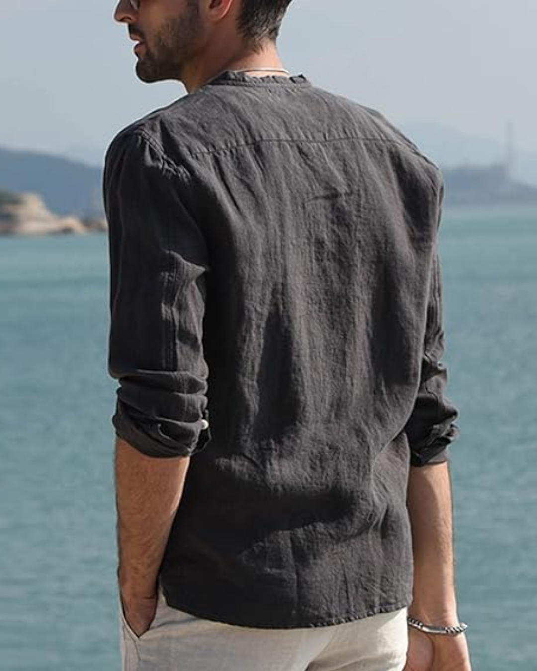 Alex | Men's Linen Mandarin Collar Shirt